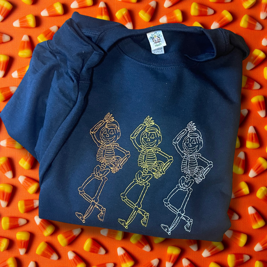 Spooky Scary Skeletons Embroidered Crewneck Sweatshirt