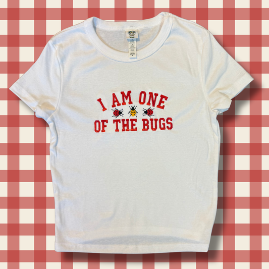 One Of The Bugs Embroidered Baby Tee, Unisex T-Shirt, Boxy Crop or Racerback Baby Tank