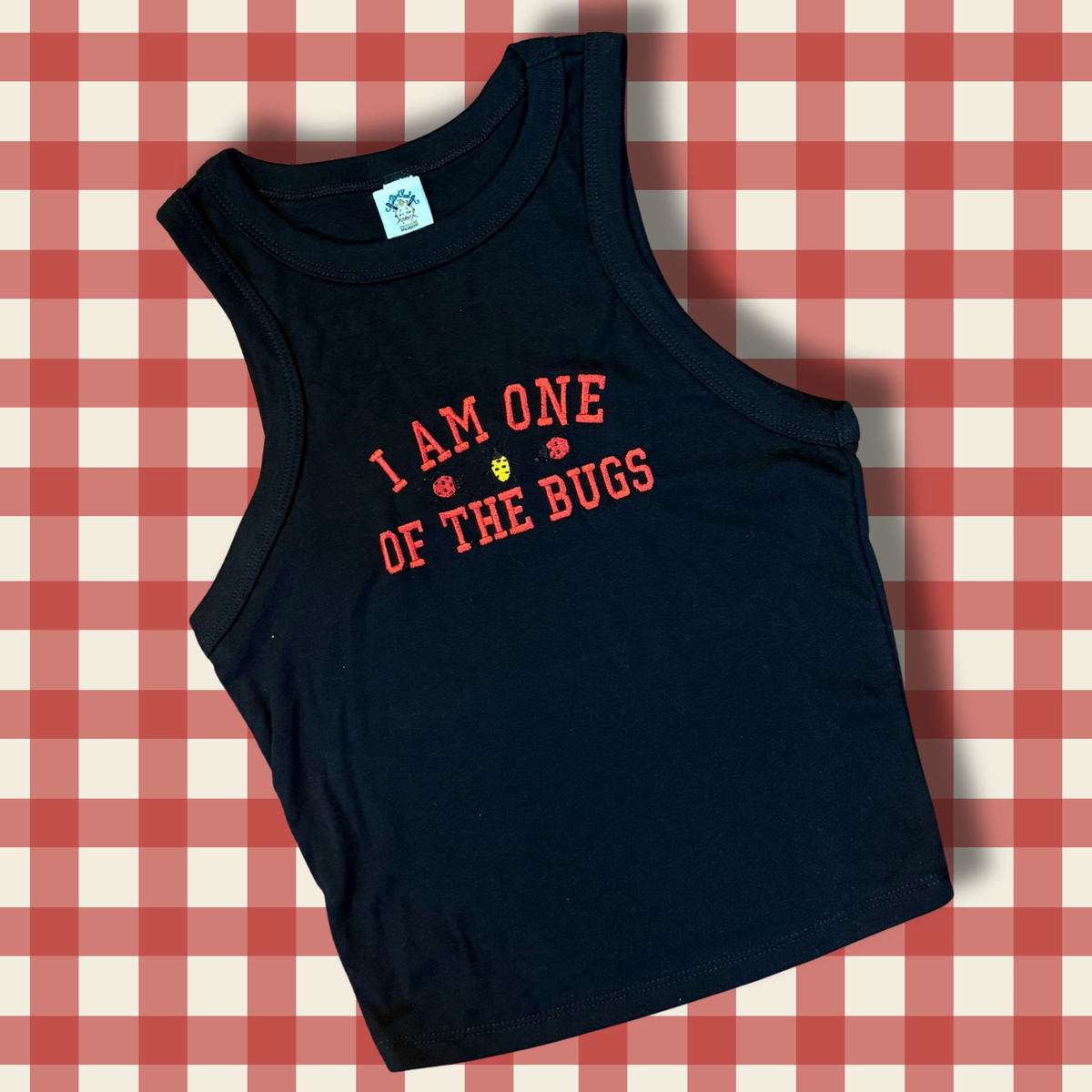 One Of The Bugs Embroidered Baby Tee, Unisex T-Shirt, Boxy Crop or Racerback Baby Tank