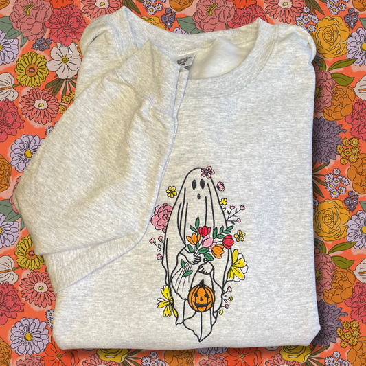 Floral Frights Ghost Embroidered Crewneck Sweatshirt