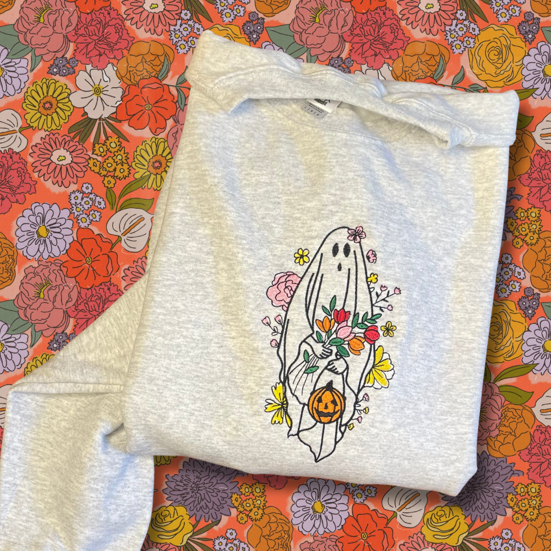 Floral Frights Ghost Embroidered Crewneck Sweatshirt