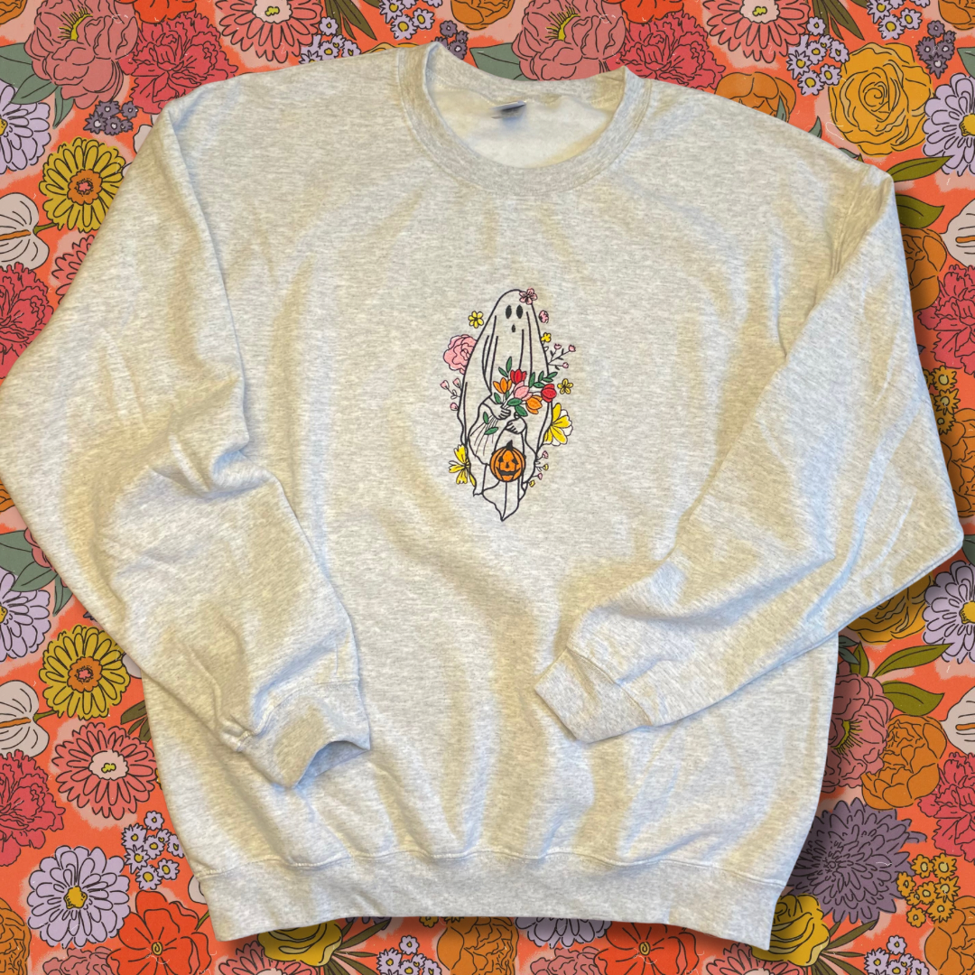 Floral Frights Ghost Embroidered Crewneck Sweatshirt