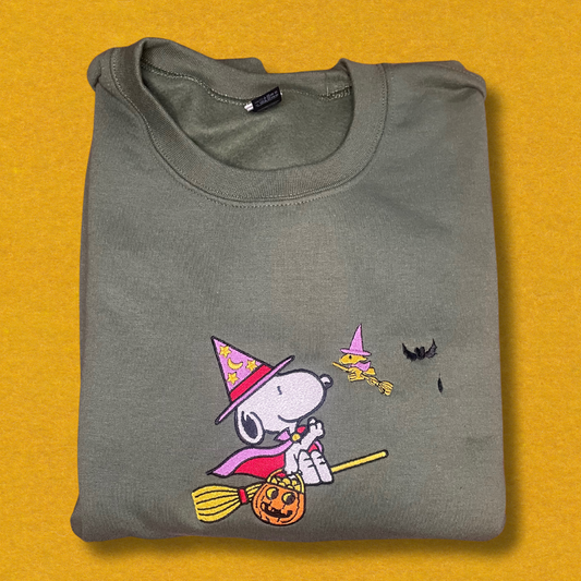 Spooky Snoopy Embroidered Unisex Crewneck Sweatshirt