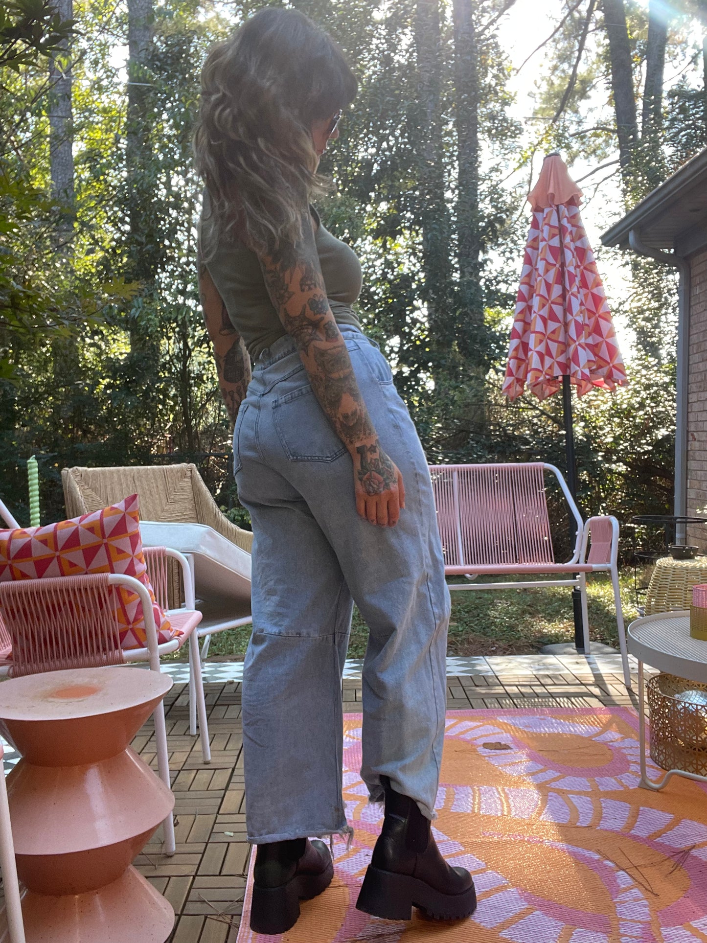 Embroidered Knees Upcycled Denim Barrel Jeans
