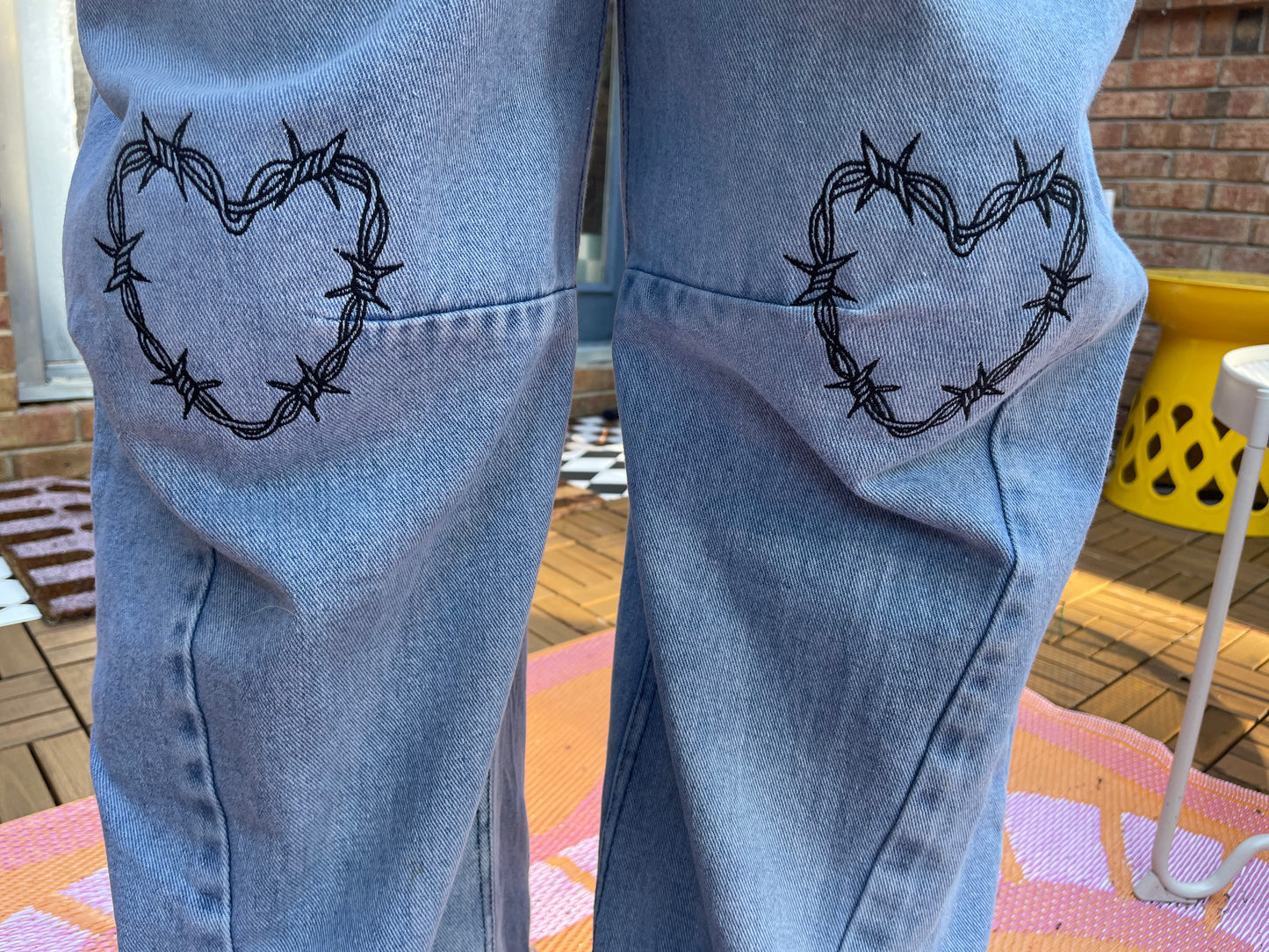Embroidered Knees Upcycled Denim Barrel Jeans