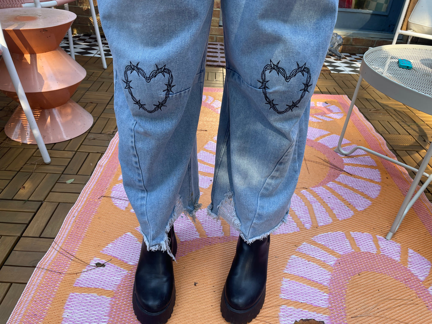 Embroidered Knees Upcycled Denim Barrel Jeans