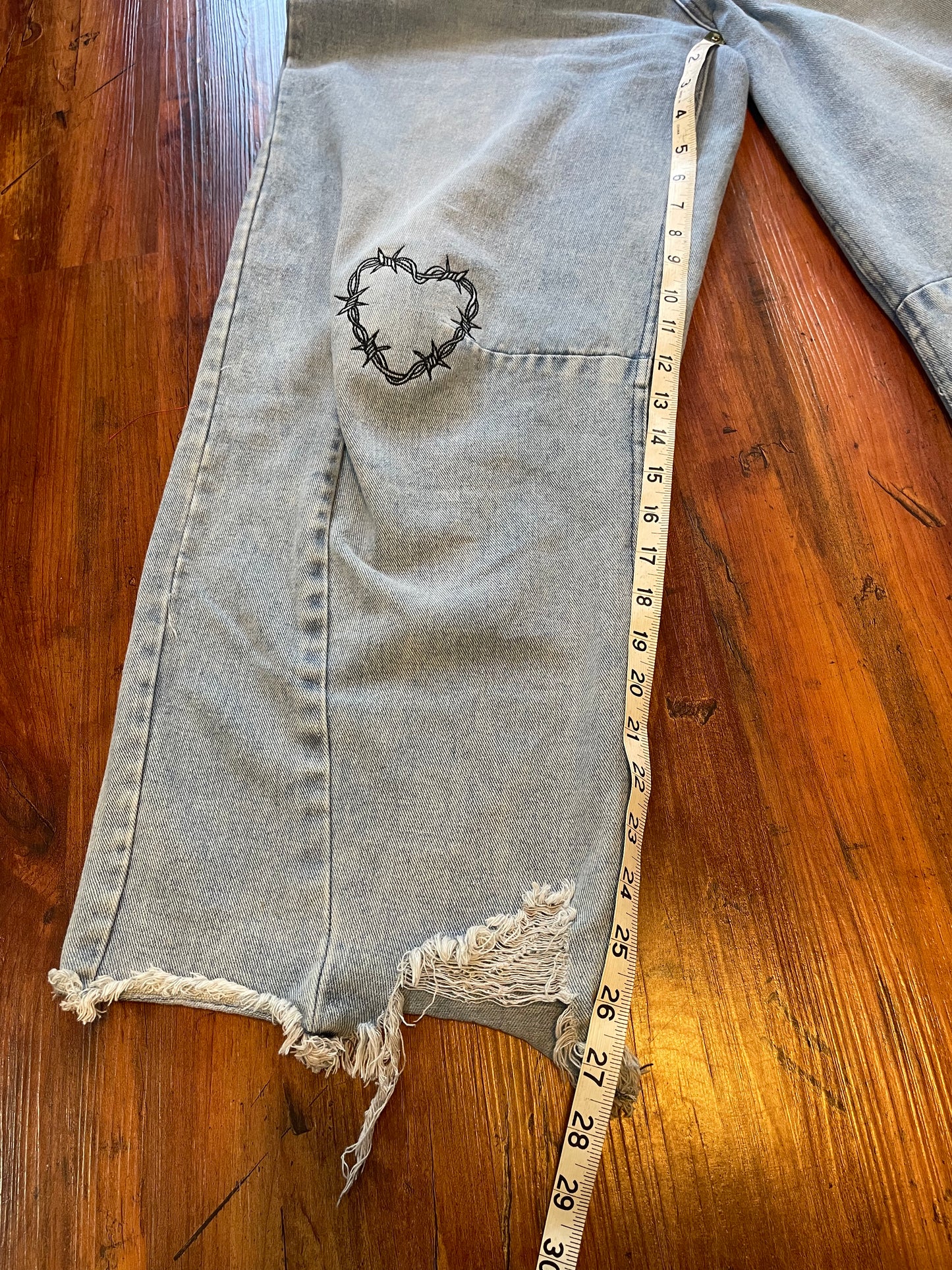 Embroidered Knees Upcycled Denim Barrel Jeans