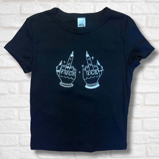 Give ICE The Finger Embroidered Baby Tee or Unisex T-Shirt
