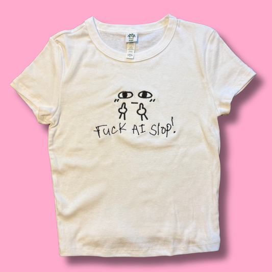 Fuck Ai Slop Embroidered Baby Tee, Boxy Crop, Unisex Tee or Crewneck Sweatshirt
