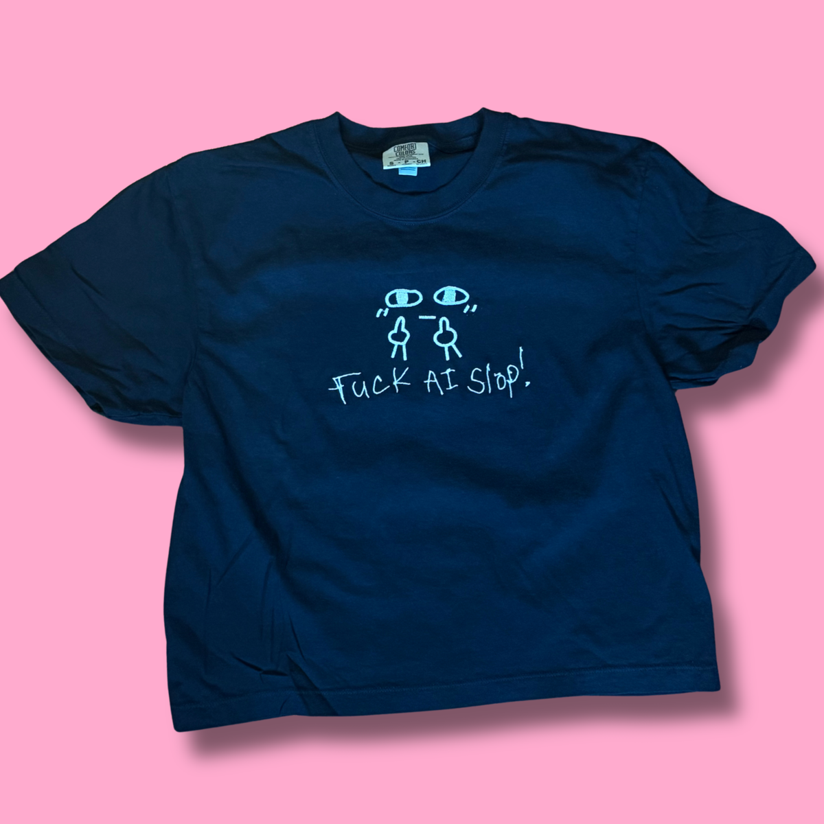 Fuck Ai Slop Embroidered Baby Tee, Boxy Crop, Unisex Tee or Crewneck Sweatshirt