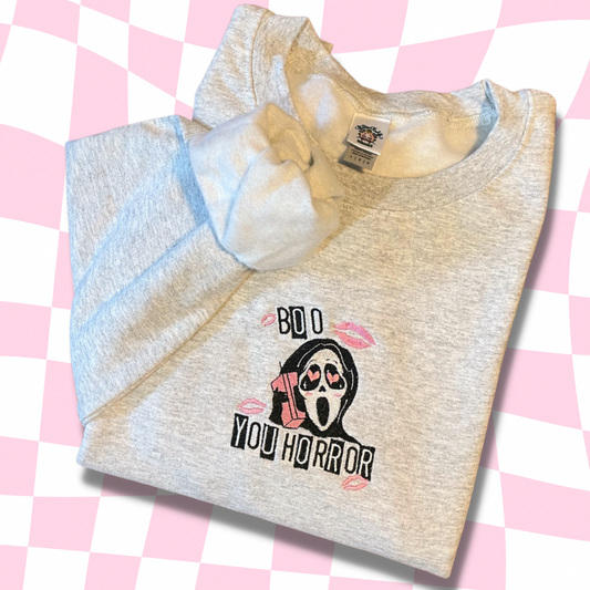 Boo You Horror Ghostface Embroidered Crewneck Sweatshirt