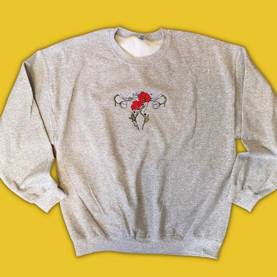 Floral Uterus Ovarian Embroidered Crewneck Sweatshirt