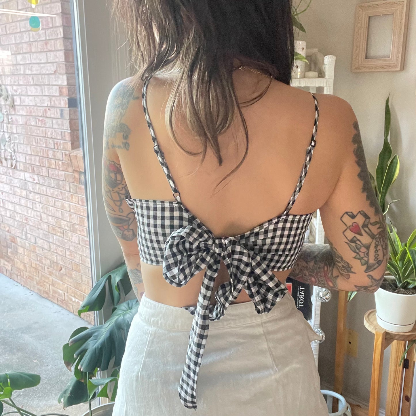 Cherries Embroidered Gingham Crop Top