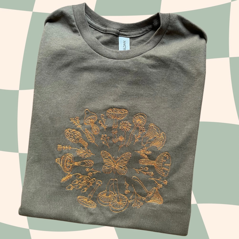 Mushroom Wreath Embroidered Unisex T-Shirt