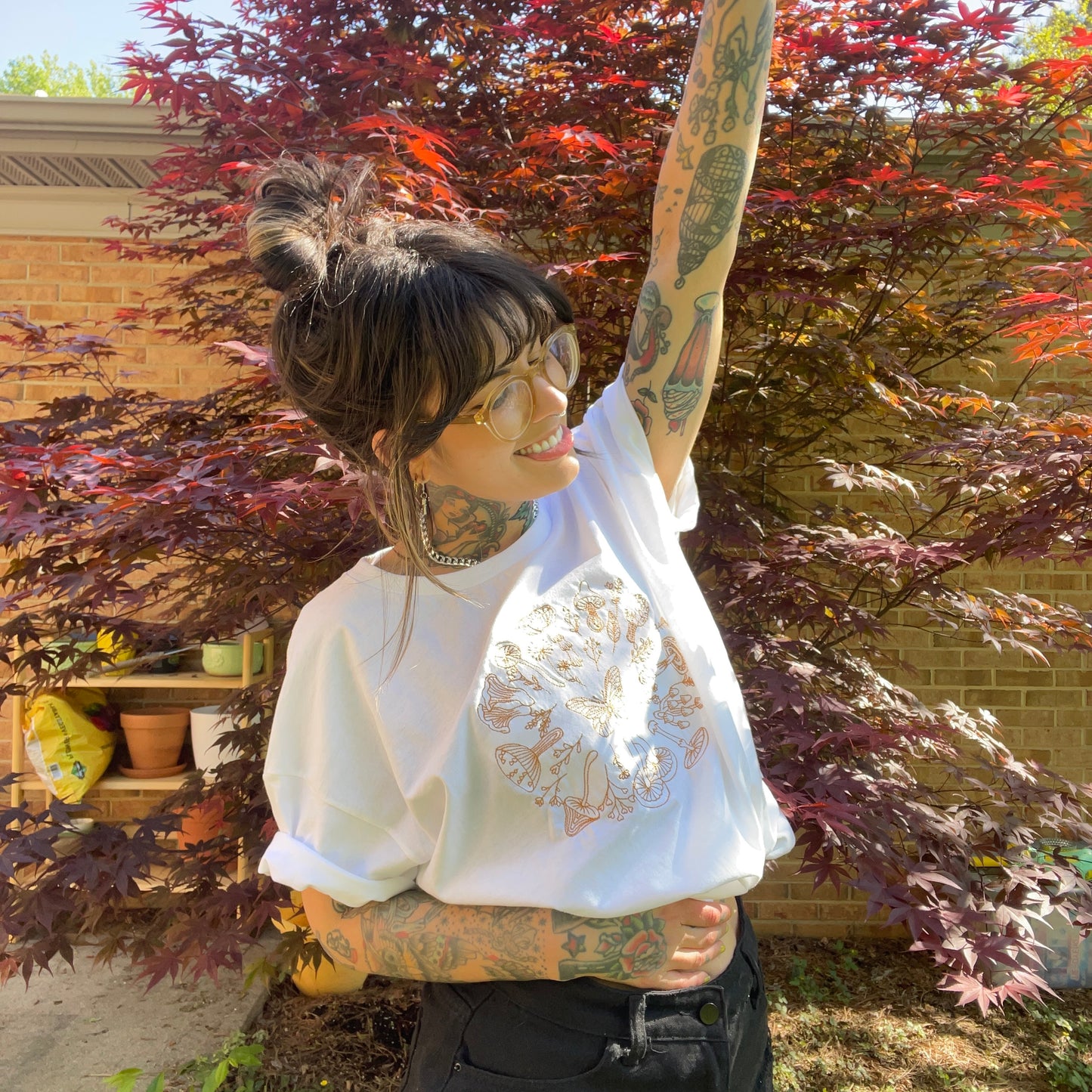 Mushroom Wreath Embroidered Unisex T-Shirt