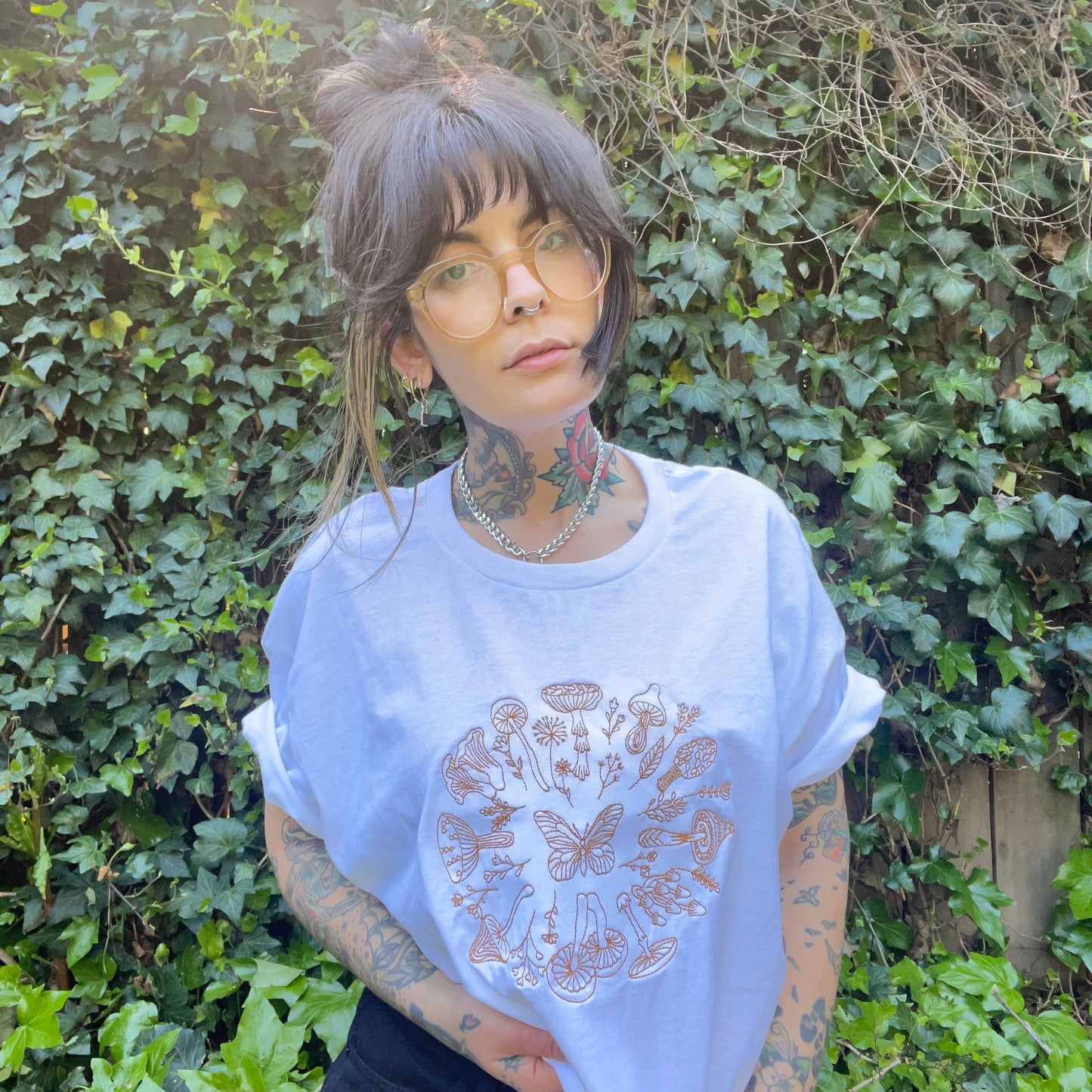 Mushroom Wreath Embroidered Unisex T-Shirt