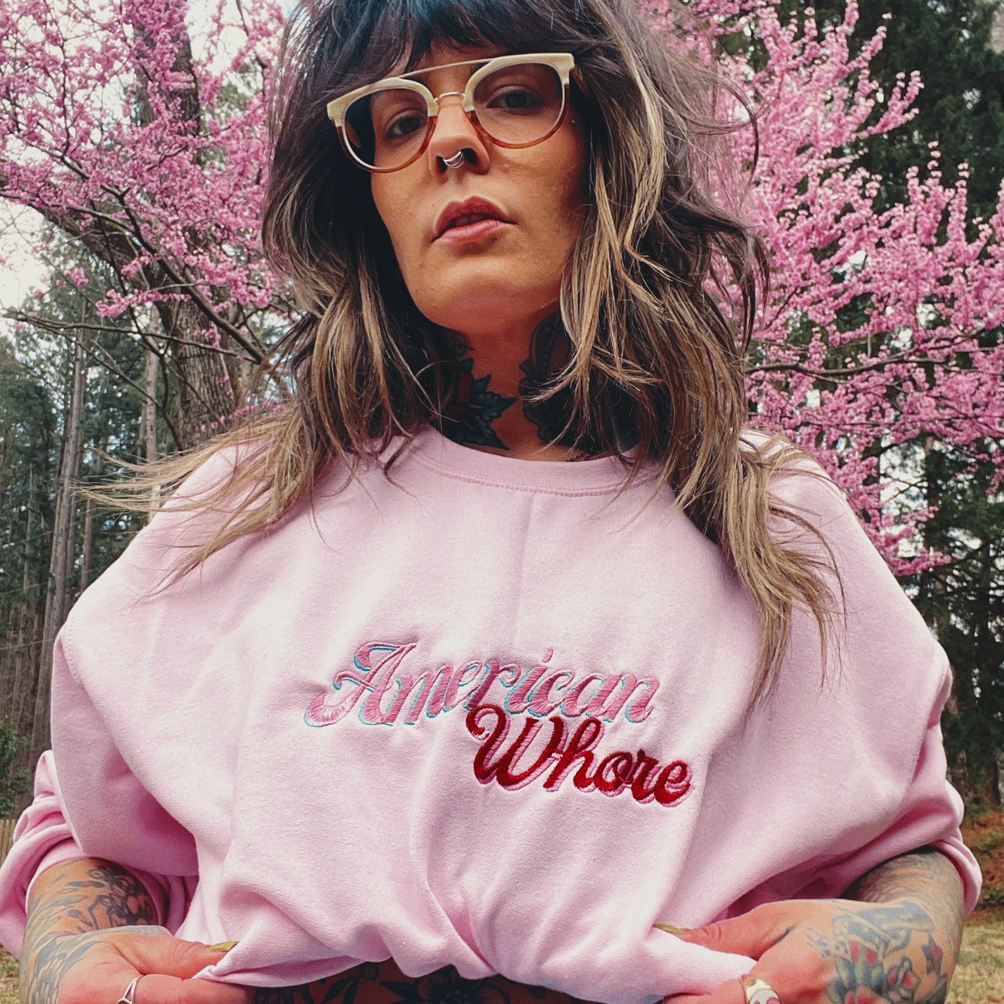 American Whore Embroidered Crewneck Sweatshirt