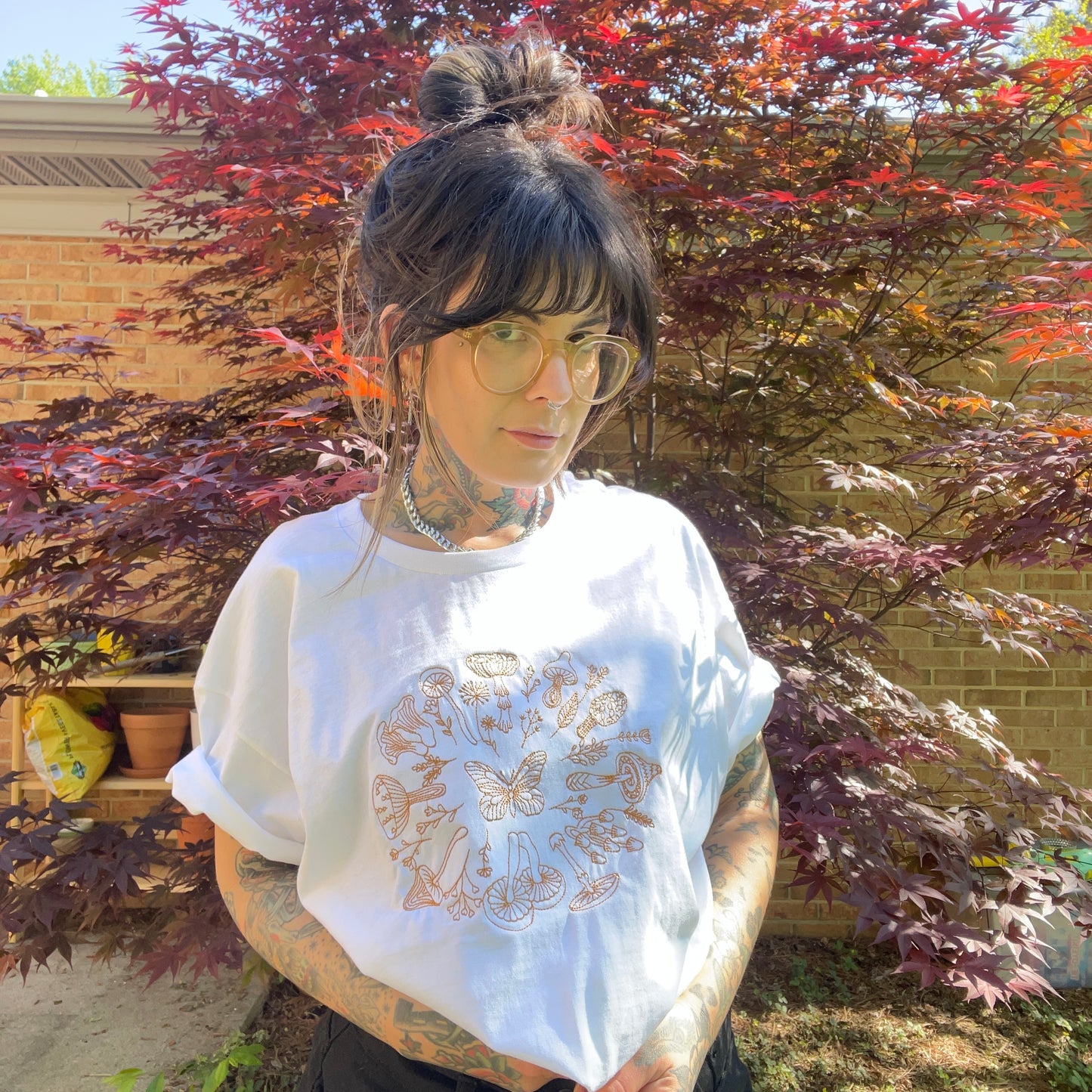 Mushroom Wreath Embroidered Unisex T-Shirt