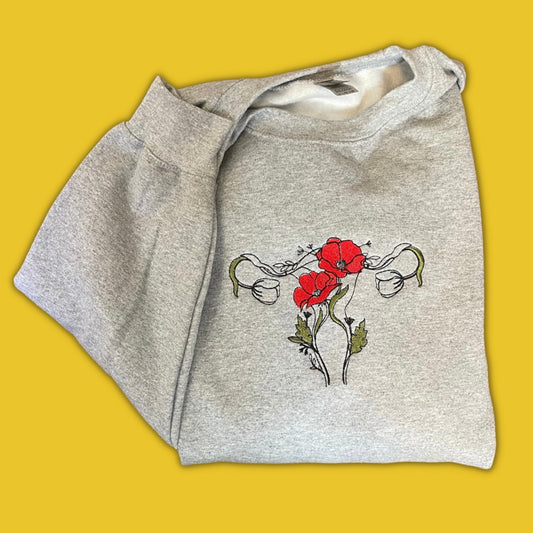 Floral Uterus Ovarian Embroidered Crewneck Sweatshirt