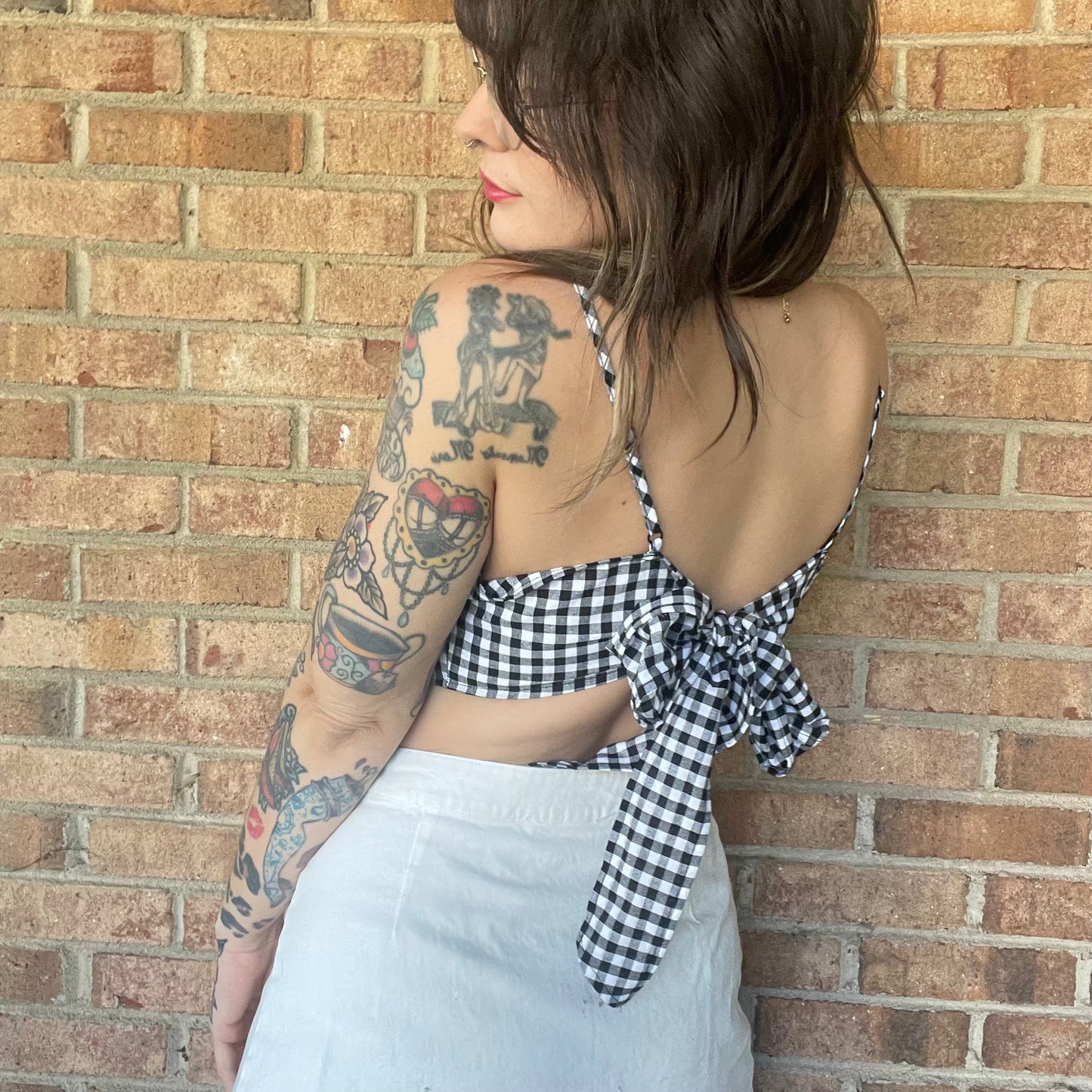 Cherries Embroidered Gingham Crop Top